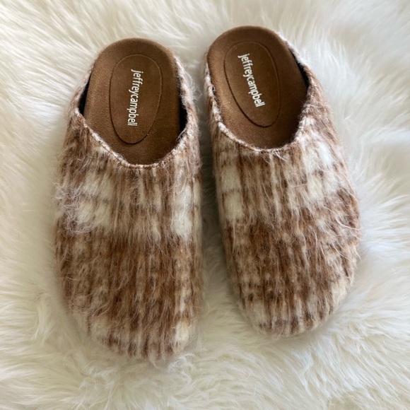 Jeffrey Campbell Pony Hair Tartan Slip-On Mules Beige Size 8 - Picture 2 of 9